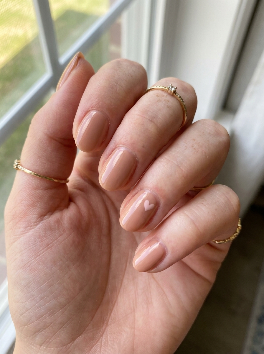 Nude Nails with Tiny Heart als Einfache Nageldesigns Sommer Inspiration 2026